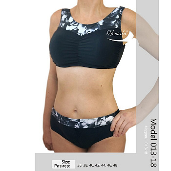 Купальник под экзопротез NIKA, арт.013-18, синие розы полоской, раздельный