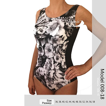 Купальник под экзопротез NIKA, арт.008-18, черно-белый цветочный принт, слитный