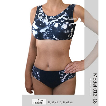 Купальник под экзопротез NIKA, арт.012-18, синие розы, раздельный