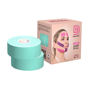 Тейп кинезио для лица BBTape SUPER SOFТ, супер мягкий, 2,5см.  х 5м., мята, 2 рулона